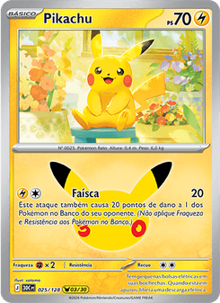 Carta Pokémon Pikachu 30C 025/128 da coleção 30th Celebration