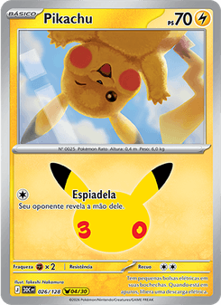 Carta Pokémon Pikachu 30C 026/128 da coleção 30th Celebration