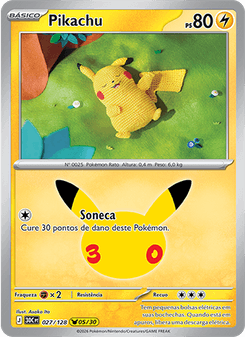Carta Pokémon Pikachu 30C 027/128 da coleção 30th Celebration