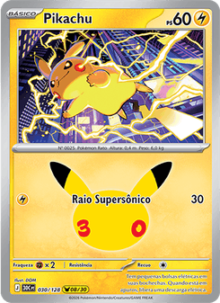 Carta Pokémon Pikachu 30C 030/128 da coleção 30th Celebration