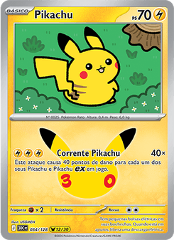 Carta Pokémon Pikachu 30C 034/128 da coleção 30th Celebration