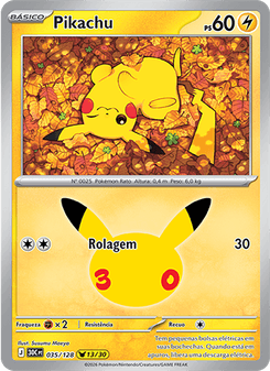 Carta Pokémon Pikachu 30C 035/128 da coleção 30th Celebration