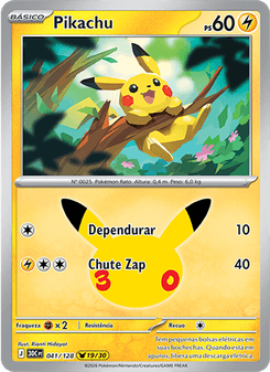 Carta Pokémon Pikachu 30C 041/128 da coleção 30th Celebration