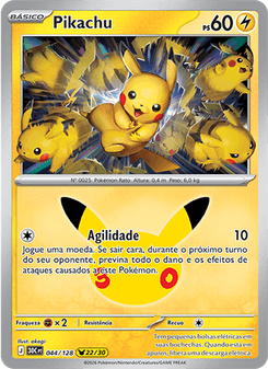Carta Pokémon Pikachu 30C 044/128 da coleção 30th Celebration