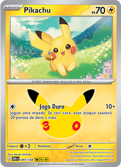 Carta Pokémon Pikachu 30C 047/128 da coleção 30th Celebration