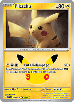 Carta Pokémon Pikachu 30C 049/128 da coleção 30th Celebration
