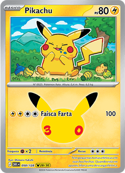 Carta Pokémon Pikachu 30C 050/128 da coleção 30th Celebration