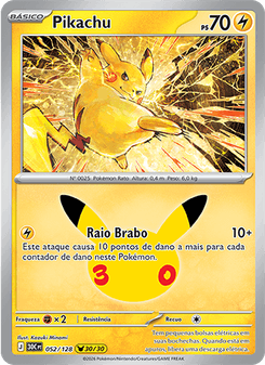 Carta Pokémon Pikachu 30C 052/128 da coleção 30th Celebration
