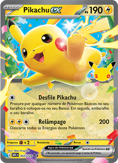 Carta Pokémon Pikachu ex 30C 053/128 da coleção 30th Celebration