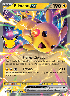Carta Pokémon Pikachu ex 30C 054/128 da coleção 30th Celebration