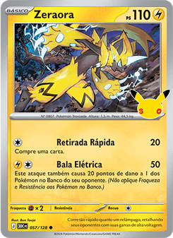 Carta Pokémon Zeraora 30C 057/128 da coleção 30th Celebration