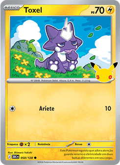 Carta Pokémon Toxel 30C 058/128 da coleção 30th Celebration