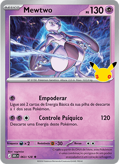 Carta Pokémon Mewtwo 30C 063/128 da coleção 30th Celebration