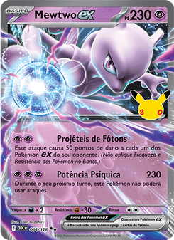 Carta Pokémon Mewtwo ex 30C 064/128 da coleção 30th Celebration
