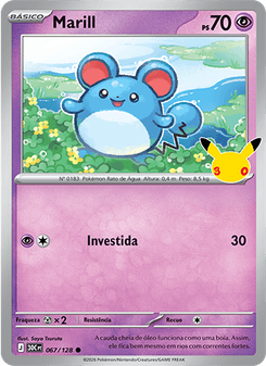 Carta Pokémon Marill 30C 067/128 da coleção 30th Celebration