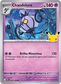 Carta Pokémon Chandelure 30C 075/128 da coleção 30th Celebration