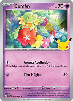 Carta Pokémon Comfey 30C 077/128 da coleção 30th Celebration
