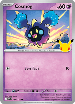 Carta Pokémon Cosmog 30C 078/128 da coleção 30th Celebration