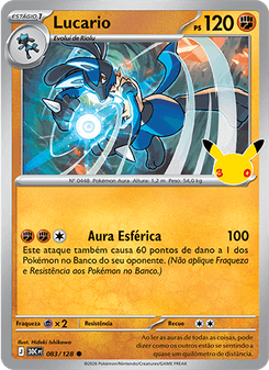 Carta Pokémon Lucario 30C 083/128 da coleção 30th Celebration