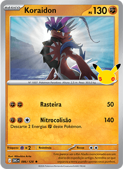 Carta Pokémon Koraidon 30C 086/128 da coleção 30th Celebration
