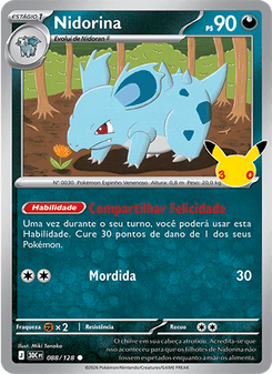 Carta Pokémon Nidorina 30C 088/128 da coleção 30th Celebration