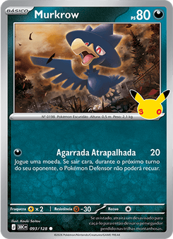 Carta Pokémon Murkrow 30C 093/128 da coleção 30th Celebration