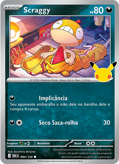 Carta Pokémon Scraggy 30C 094/128 da coleção 30th Celebration