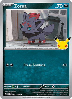 Carta Pokémon Zorua 30C 095/128 da coleção 30th Celebration