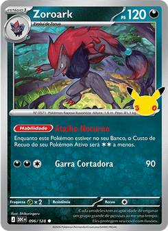 Carta Pokémon Zoroark 30C 096/128 da coleção 30th Celebration