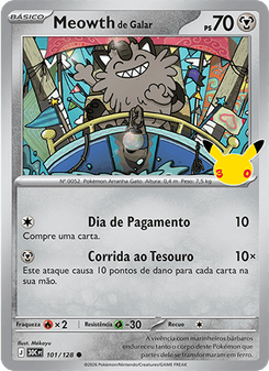Carta Pokémon Galarian Meowth 30C 101/128 da coleção 30th Celebration