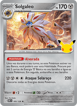 Carta Pokémon Solgaleo 30C 105/128 da coleção 30th Celebration