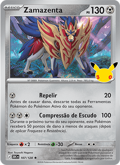 Carta Pokémon Zamazenta 30C 107/128 da coleção 30th Celebration