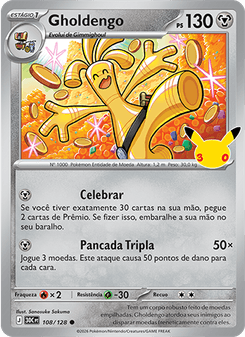Carta Pokémon Gholdengo 30C 108/128 da coleção 30th Celebration