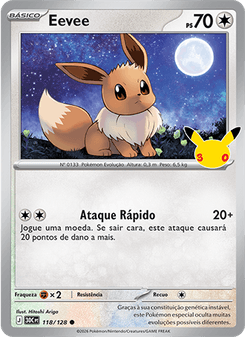 Carta Pokémon Eevee 30C 118/128 da coleção 30th Celebration