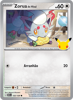 Carta Pokémon Hisuian Zorua 30C 122/128 da coleção 30th Celebration