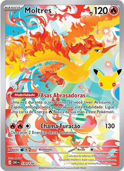 Carta Pokémon Moltres 30C 130/128 da coleção 30th Celebration