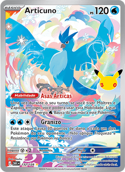 Carta Pokémon Articuno 30C 132/128 da coleção 30th Celebration
