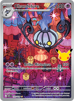 Carta Pokémon Chandelure 30C 137/128 da coleção 30th Celebration