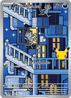 Carta Pokémon Alolan Meowth 30C 139/128 da coleção 30th Celebration