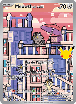 Carta Pokémon Galarian Meowth 30C 141/128 da coleção 30th Celebration