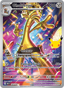 Carta Pokémon Gholdengo 30C 142/128 da coleção 30th Celebration