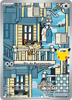 Carta Pokémon Meowth 30C 144/128 da coleção 30th Celebration