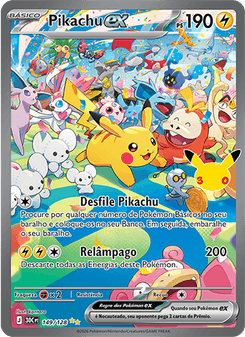 Carta Pokémon Pikachu ex 30C 149/128 da coleção 30th Celebration