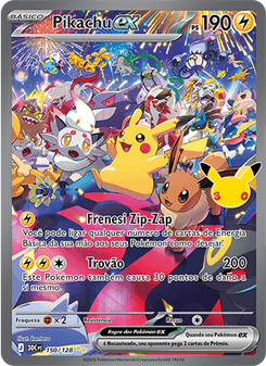 Carta Pokémon Pikachu ex 30C 150/128 da coleção 30th Celebration