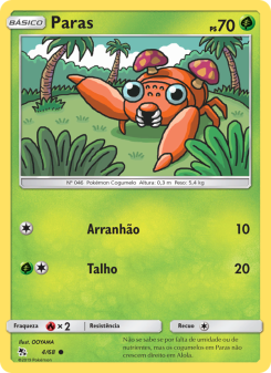 Carta Pokémon Paras HIF 004/068 da coleção Hidden Fates